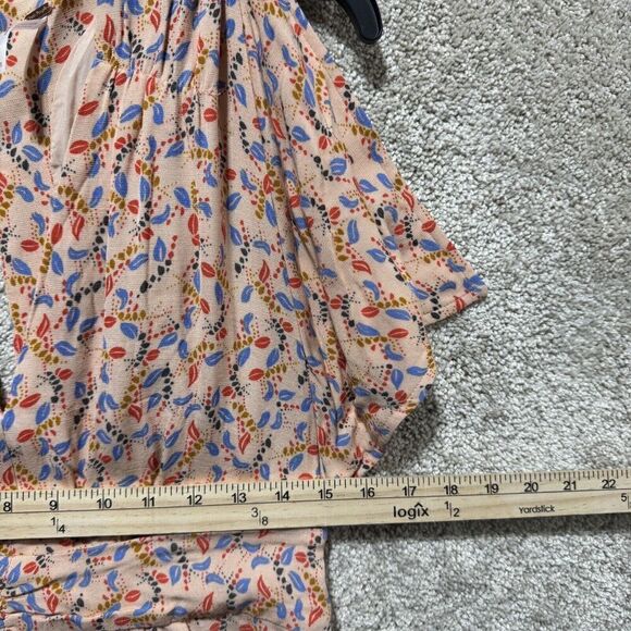 Free People Romper Women's 6 Peach Printed Short One Piece Split Sleeve Playsuit - Picture 7 of 14